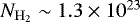 $N_{\rm{H_2}}\sim 1.3\times 10^{23}$
