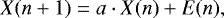\begin{equation*}X(n+1) = a \cdot X(n) + E(n) ,\end{equation*}