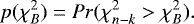 Mathematical equation: \begin{equation*} p(\chi^{2}_{B}) = Pr(\chi^{2}_{n-k} > \chi^{2}_{B}).\end{equation*}
