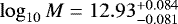 $\log_{10}M = 12.93^{+0.084}_{-0.081}$