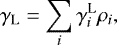 \begin{equation*} \gamma_{\textrm{L}} = \sum_{i} \gamma_{i}^{\textrm{L}} \rho_i, \vspace*{-4pt} \end{equation*}