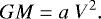 Mathematical equation: \begin{equation*} GM=a \; V^2. \end{equation*}