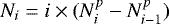 Mathematical equation: $N_i= i \times (N^p_i-N^p_{i-1})$