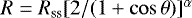 Mathematical equation: $R=R_{\textrm{ss}}[2/(1+\cos \theta)]^{\alpha}$