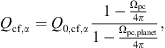 Mathematical equation: $$ {Q}_{\mathrm{cf},\alpha }={Q}_{0,\mathrm{cf},\alpha }\frac{1-\frac{{\mathrm{\Omega }}_{\mathrm{pc}}}{4\pi }}{1-\frac{{\mathrm{\Omega }}_{\mathrm{pc},\mathrm{planet}}}{4\pi }}, $$