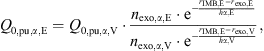 Mathematical equation: $$ {Q}_{0,\mathrm{pu},\alpha,\mathrm{E}}={Q}_{0,\mathrm{pu},\alpha,\mathrm{V}}\cdot \frac{{n}_{\mathrm{exo},\alpha,\mathrm{E}}\cdot {\mathrm{e}}^{-\frac{{r}_{\mathrm{IMB},\mathrm{E}}-{r}_{\mathrm{exo},\mathrm{E}}}{h\alpha,\mathrm{E}}}}{{n}_{\mathrm{exo},\alpha,\mathrm{V}}\cdot {\mathrm{e}}^{-\frac{{r}_{\mathrm{IMB},\mathrm{E}}-{r}_{\mathrm{exo},\mathrm{V}}}{h\alpha,\mathrm{V}}}}, $$