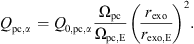 Mathematical equation: $$ {Q}_{\mathrm{pc},\alpha \thinspace }={Q}_{0,\mathrm{pc},\alpha }\frac{{\mathrm{\Omega }}_{\mathrm{pc}}}{{\mathrm{\Omega }}_{\mathrm{pc},\mathrm{E}}}{\left(\frac{{r}_{\mathrm{exo}}}{{r}_{\mathrm{exo},\mathrm{E}}}\right)}^2. $$