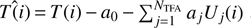 Mathematical equation: $ \widehat{T}(i)\enspace =\enspace T(i)\enspace -\enspace {a}_0\enspace -\enspace {\sum }_{j=1}^{{N}_{\mathrm{T}{FA}}} {a}_j{U}_j(i)$