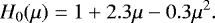 \begin{equation*}H_0(\mu) = 1 + 2.3\mu - 0.3\mu^2. \end{equation*}