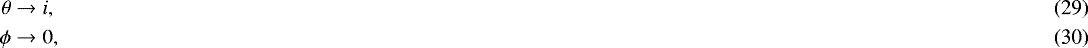 \begin{align}\theta &\rightarrow i, \\ \phi &\rightarrow 0, \end{align}