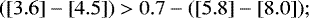\begin{equation*} ([3.6]-[4.5]) > 0.7 - ([5.8]-[8.0]); \end{equation*}