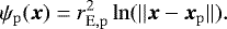\begin{equation*} \psi_{\mathrm{p}}(\boldsymbol{x}) = r_{\mathrm{E,p}}^2 \ln(||\boldsymbol{x}-\boldsymbol{x}_{\mathrm{p}}||). \end{equation*}