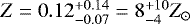$Z=0.12_{-0.07}^{+0.14}=8^{+10}_{-4} Z_{\odot}$
