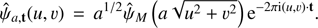$$ {\widehat\psi}_{a,\mathbf t}{(u,\upsilon)}=a^{1/2}{\widehat\psi}_M{(a\sqrt{u^2+\upsilon^2})\mathrm e^{-2\pi\mathrm i{(u,\upsilon)·\mathbf t}}.} $$