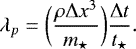 Mathematical equation: \begin{equation*} \lambda_p = \bigg(\frac{\rho\mathrm{\Delta} x^3}{m_{\star}}\bigg)\frac{\mathrm{\Delta} t}{t_{\star}}. \end{equation*}
