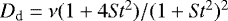 $D_{\textrm{d}}=\nu (1+4\mathit{St}^2)/(1+\mathit{St}^2)^2$