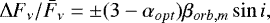 \begin{equation*} {{\mathrm{\Delta}}{F_{\nu}}/{{\bar{F}}_{\nu}}}={\pm} (3-{\alpha}_{opt}){{\beta}_{orb,m}}\,{\sin{{\it{i}}}}, \end{equation*}