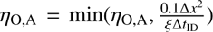 Mathematical equation: $ \eta_{\mathrm O,\mathrm A}=min{(\eta_{\mathrm O,\mathrm A},\frac{0.1\mathrm\Delta x^2}{\xi\mathrm\Delta t_\mathrm{ID}})}. $
