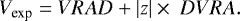Mathematical equation: \begin{equation*} V_{\textrm{exp}} = VRAD + |z| \times\ DVRA. \end{equation*}