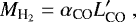 \begin{equation*}M_{\textrm{H}_2}=\alpha_{\text{CO}} L'_{\text{CO}}~, \end{equation*}