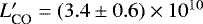 $L'_{\text{CO}}= (3.4\pm0.6)\times10^{10}$