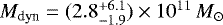 $M_{\text{dyn}}=(2.8^{+6.1}_{-1.9})\times10^{11}\,{M}_{\odot}$