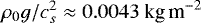 $ \rho_0 g / c_s^2 \approx 0.0043 \ \textrm{kg\,m}^{-2} $