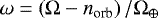 $ \omega = \left(\mathrm{\Omega} - n_{\textrm{orb}} \right) / \mathrm{\Omega}_{\oplus} $