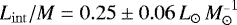 $L_{\mathrm{int}}/M = 0.25 \pm 0.06 \, \ensuremath{L_{\odot}} \, \ensuremath{M_{\odot}}^{_-1}$