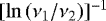 $[\ln\,(\nu_1/\nu_2)]^{-1}$