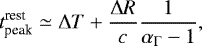 \begin{equation*}t_{\textrm{peak}}^{\textrm{rest}} \simeq \mathrm{\Delta} T &#x002B; \frac{\mathrm{\Delta} R}{c}\frac{1}{\alpha_{\mathrm{\Gamma}}-1} ,\end{equation*}