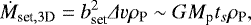 \begin{equation*} \dot M_{\textrm{set},3\textrm{D}} = b_{\textrm{set}}^2 {{\Delta}} v \rho_{\textrm{P}} \sim GM_{\textrm{p}} t_s \rho_{\textrm{P}},\end{equation*}