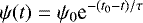 \begin{equation*} \psi(t) = \psi_{0}\textrm{e}^{-(t_{0} - t)/\tau} \end{equation*}
