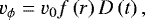 Mathematical equation: \begin{equation*} v_{\phi} = v_{0} f\left(r\right) D\left(t\right),\end{equation*}