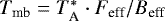 $T_{\textrm{mb}} = T_{\textrm{A}}^* \cdot F_{\textrm{eff}}/B_{\textrm{eff}}$