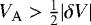 Mathematical equation: $V_{\mathrm A} > \frac{1}{2} |\delta V|$