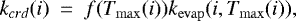 \begin{equation*} k_{crd}(i)~=~f(T_{{\rm{max}}}(i))k_{\rm{evap}}(i,T_{{\rm{max}}}(i)),\end{equation*}