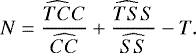 \begin{equation*} N=\frac{\widehat{TC}C}{\widehat{CC}}+\frac{\widehat{TS}S}{\widehat{SS}}-T. \end{equation*}