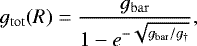 Mathematical equation: \begin{equation*} g_{\mathrm{tot}}(R) = \frac{g_{\mathrm{bar}}}{1 - e^{-\sqrt{g_{\mathrm{bar}}/g_{\dagger}}}},\end{equation*}