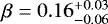 Mathematical equation: $\beta = 0.16^{+0.03}_{-0.06}$