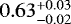 Mathematical equation: $0.63^{+0.03}_{-0.02}$