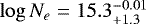 $\log N_e = 15.3^{-0.01}_{+1.3}$