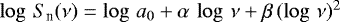 Mathematical equation: $\log\,S_{\textrm{n}}(\nu) = \log\,a_0 + \alpha\,\log\,\nu + \beta\,(\log\,\nu)^2$