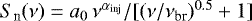 Mathematical equation: $S_{\textrm{n}}(\nu) = a_0\,\nu^{\alpha_{\textrm{inj}}}/[(\nu/\nu_{\textrm{br}})^{0.5} + 1]$