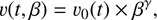 $$ \upsilon{(t,\beta)}=\upsilon_0{(t)}\times\beta^\gamma, $$