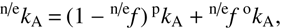 Mathematical equation: $$ \textstyle{}^{\mathrm n/\mathrm e}k_\mathrm A={(1-^{\mathrm n/\mathrm e}f)^\mathrm pk_\mathrm A}+^{\mathrm n/\mathrm e}f {}^{\rm{o}}{k_{\rm{A}}}, $$