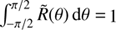 Mathematical equation: $ \int_{-\pi/2}^{\pi/2}\widetilde R{(\theta)}d\theta=1 $