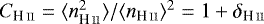 $C_{\textup{H\,\textsc{\lowercase{II}}}} = \langle n_{\textup{H\,\textsc{\lowercase{II}}}} ^2 \rangle / \langle n_{\textup{H\,\textsc{\lowercase{II}}}} \rangle ^2 = 1 + \delta_{\textup{H\,\textsc{\lowercase{II}}}}$