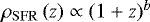 $\rho_{\mathrm{SFR}}\,(z) \propto (1+z)^{b}$
