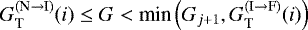 $G_{\textnormal{T}}^{(\textnormal{N} \rightarrow \textnormal{I})}(i) \leq G < \textnormal{min}\left(G_{j &#x002B; 1}, G_{\textnormal{T}}^{(\textnormal{I} \rightarrow \textnormal{F})}(i)\right)$